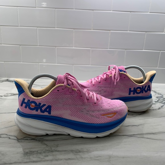 Hoka Shoes - Hoka Clifton 9 Running Shoes Lightweight Cushioned Pink Blue Women's 9B